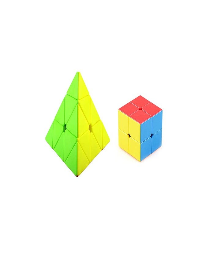 مجموعة مكعبات ألغاز ثلاثية الأبعاد عالية السرعة بدون ملصقات من QWICK CLICK، 2x2 وهرم (عبوة من قطعتين)